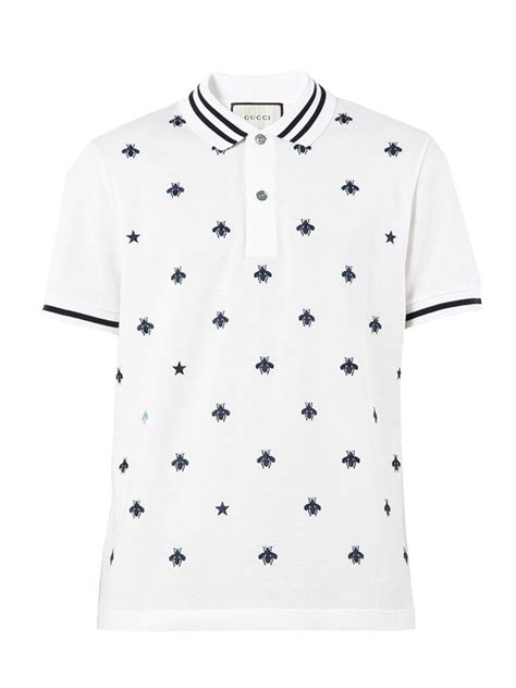 gucci bees and stars polo|Gucci bee embroidered polo shirt.